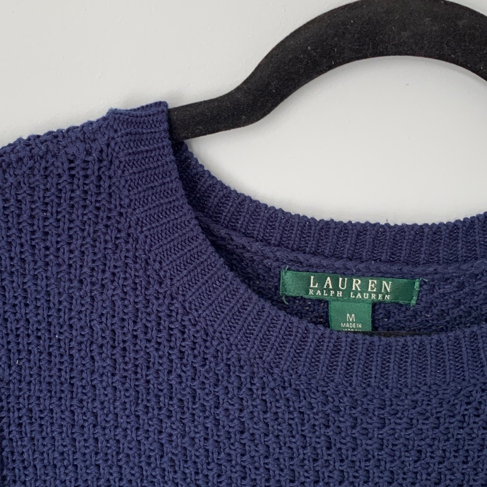 EUC SIZE M LAUREN RALPH LAUREN CREW NECK SWEATER BLUE JUMPER 3/4 SLEEVE